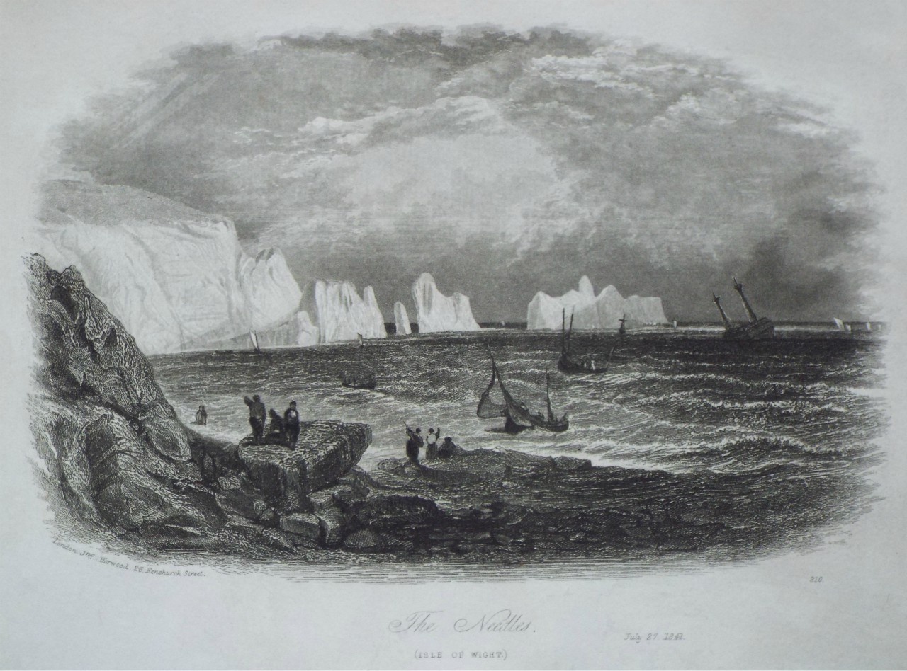 undated Isle of Wight/' signed by artist Antique Black and White Lithograph of /'The Needles