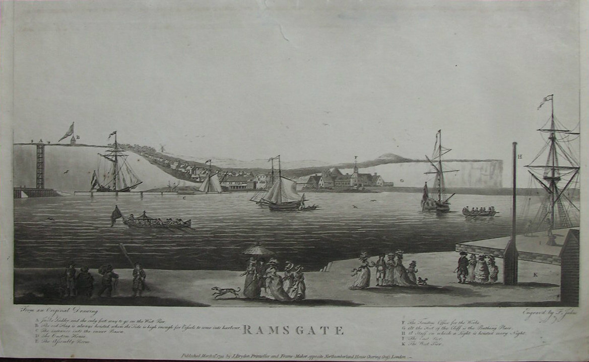 Ramsgate entrance to the harbour Kent FINDEN 1842 old antique print picture 