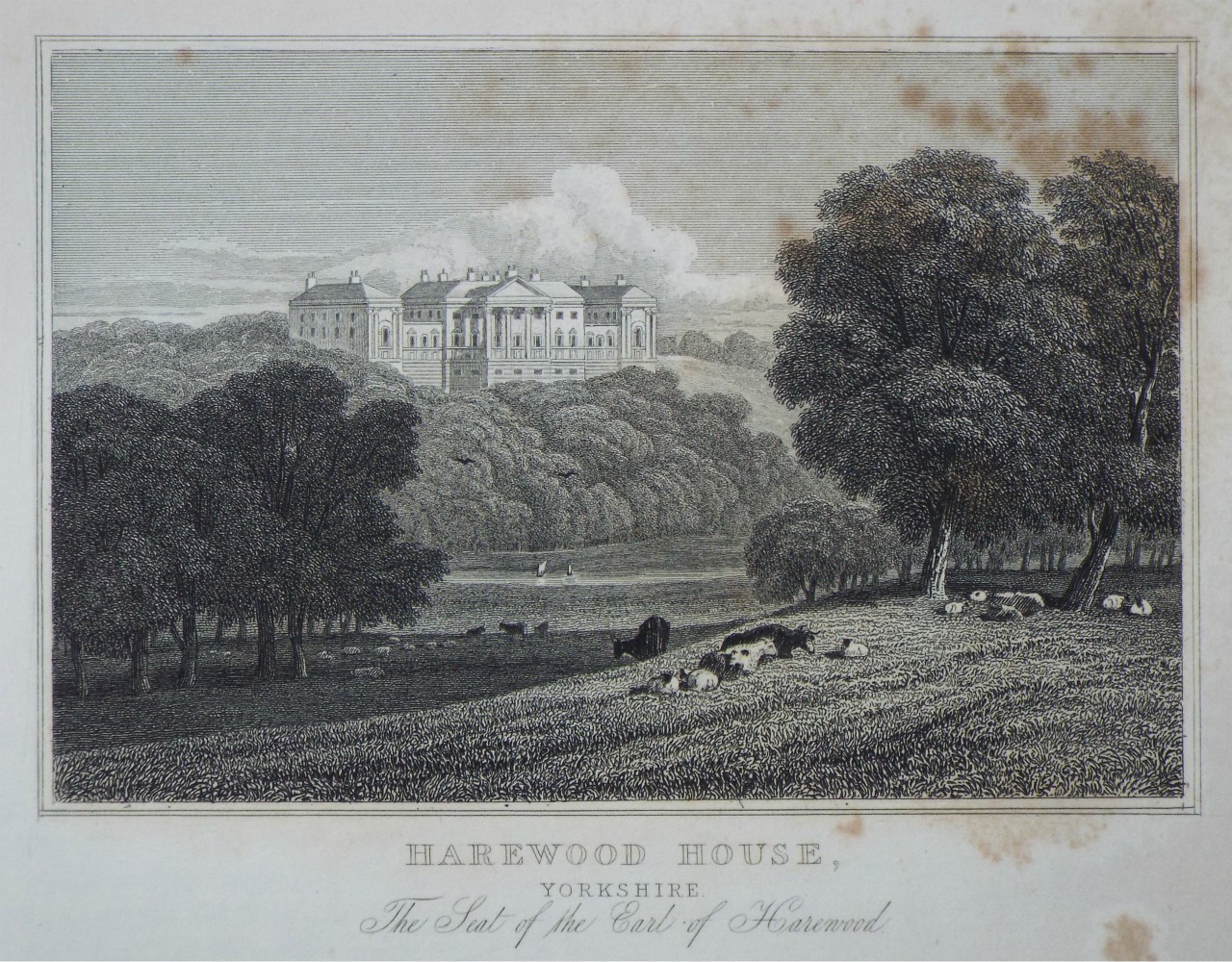 Esholt House Yorkshire Antique Print 1829 