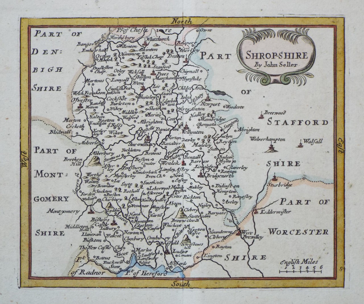 Old Tudor Saxton 1500's Map Shropshire England 1577 Antique Reprint Vintage 
