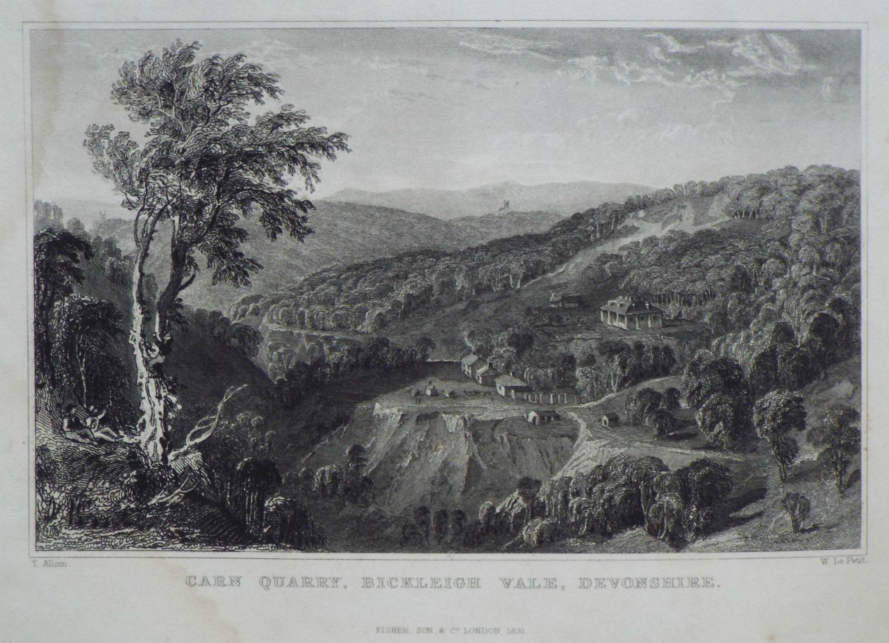 Bickleigh Vale 1829 old antique vintage print picture DEVON Carn Quarry