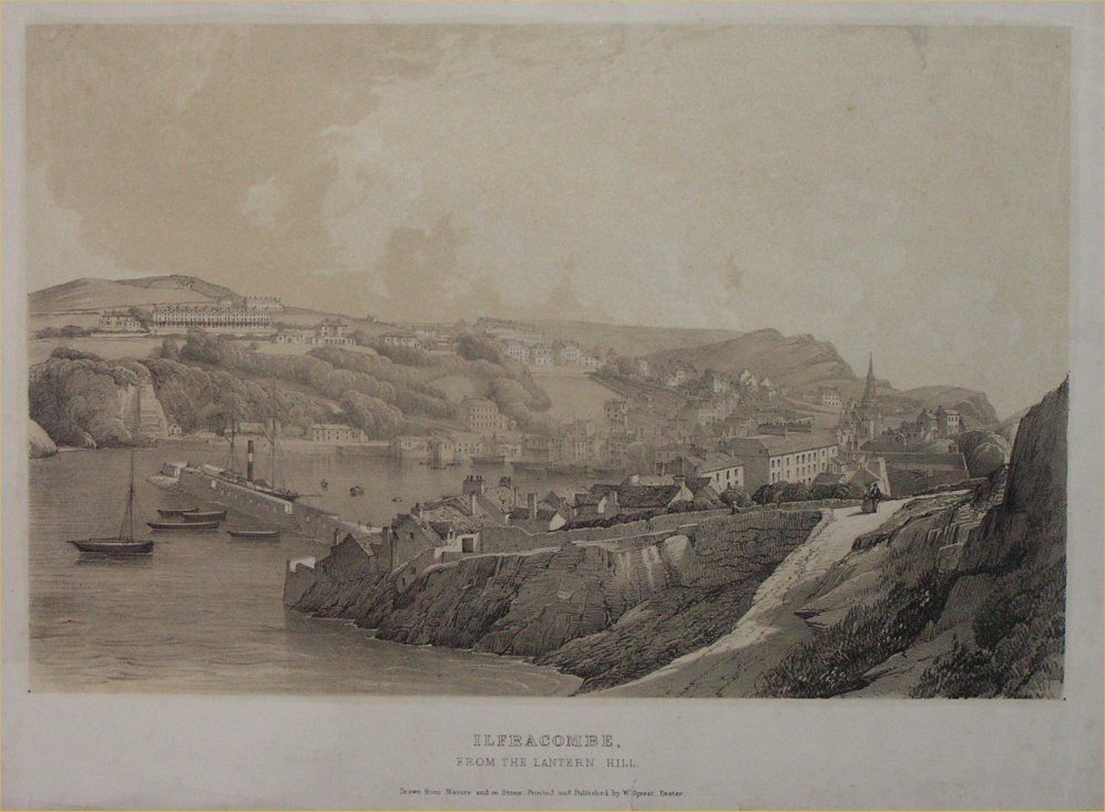 DEVON Ilfracombe Town and Harbour 1829 old antique vintage print picture 
