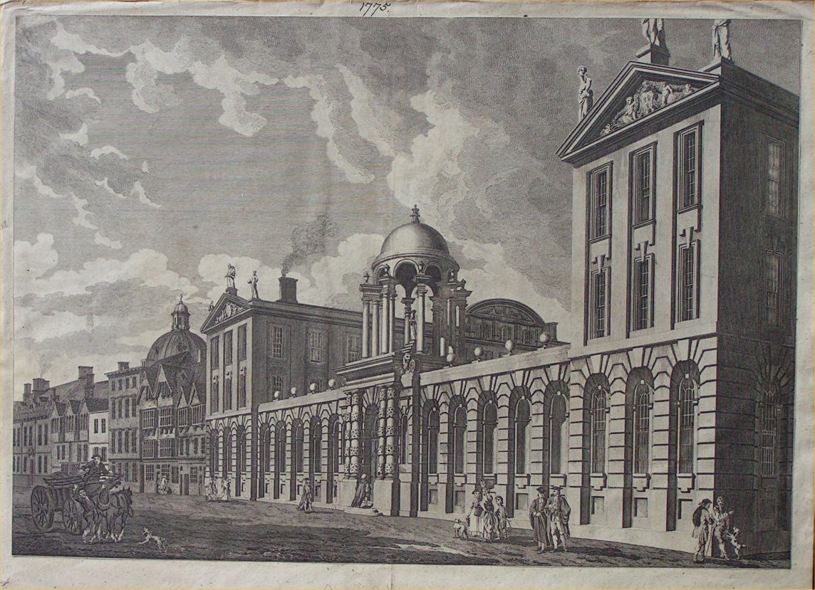by John Le Keux 1837 old antique print Oxford South front of Queens College 
