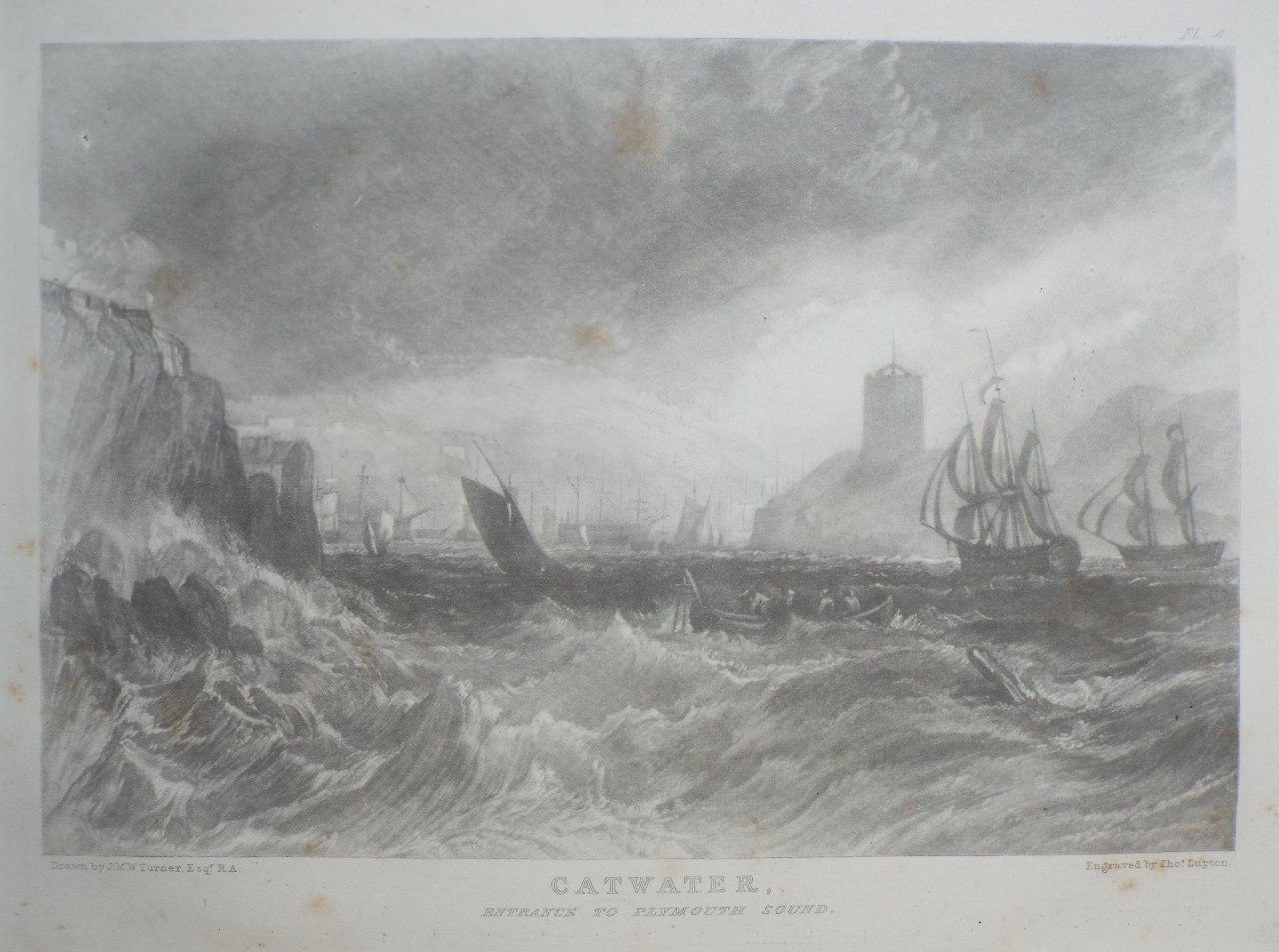 Steel mezzotint - Catwater, Entrance to Plymouth Sound. - Lupton