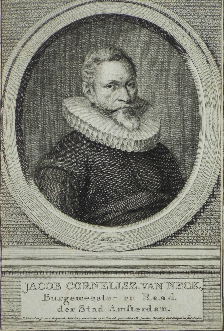 Print - Jacob Cornelisz. Van Neck, Burgemeester en Raad der Stad Amsterdam. - Houbraken