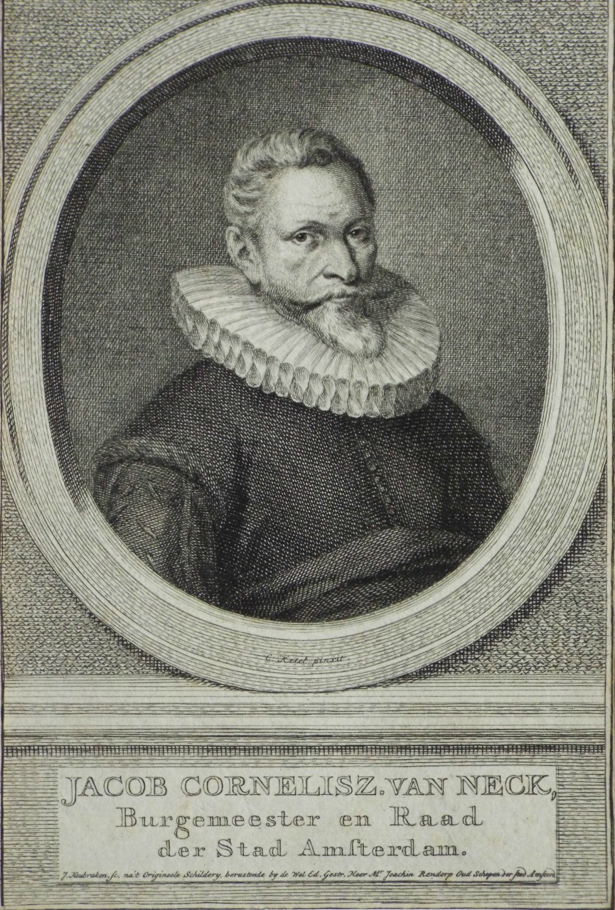 Print - Jacob Cornelisz. Van Neck, Burgemeester en Raad der Stad Amsterdam. - Houbraken