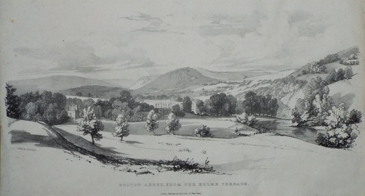 Lithograph - Bolton Abbey, from the Holme Terrace. - Davis