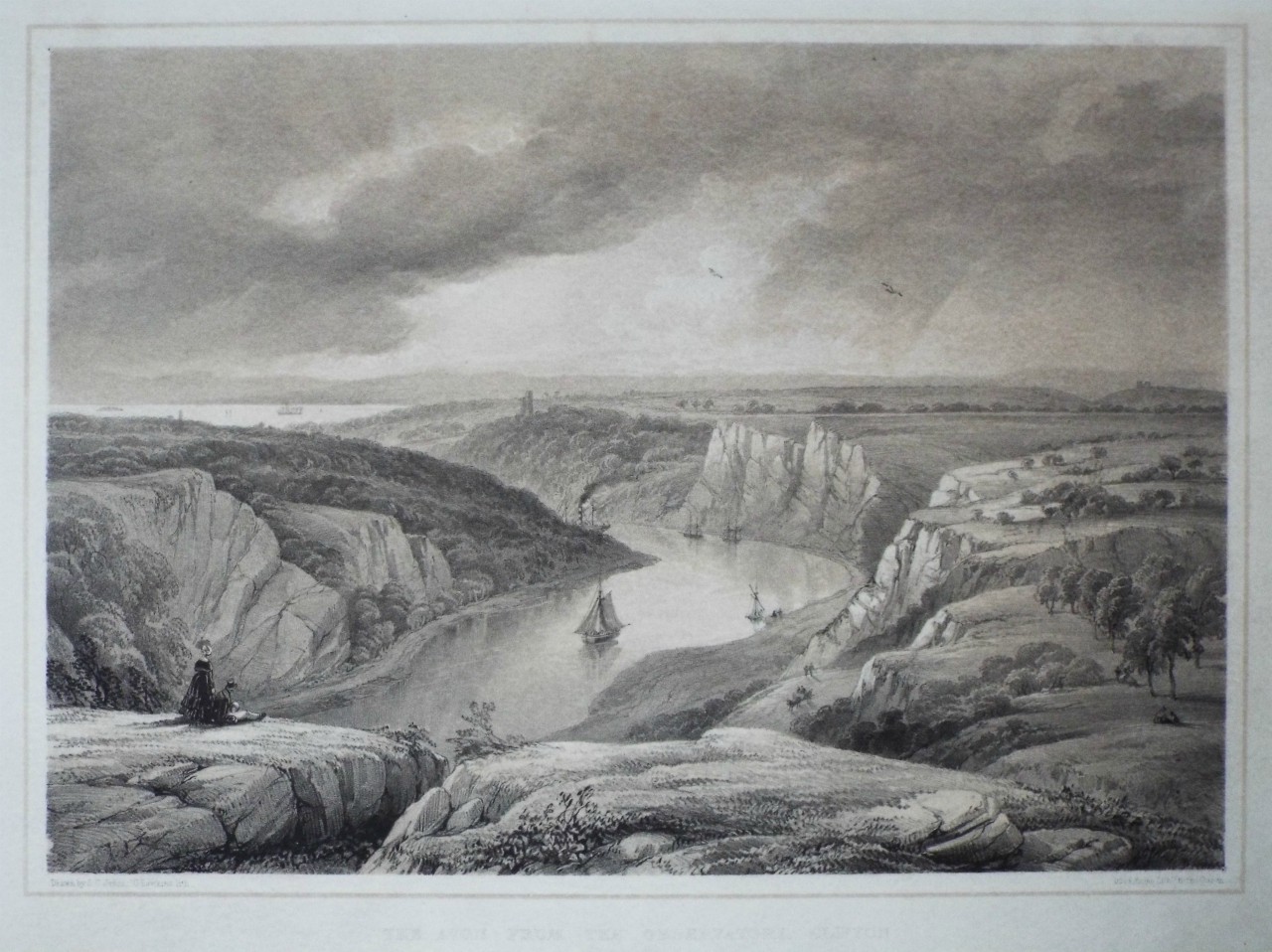 Lithograph - The Avon from the Observatory, Clifton. - Hawkins