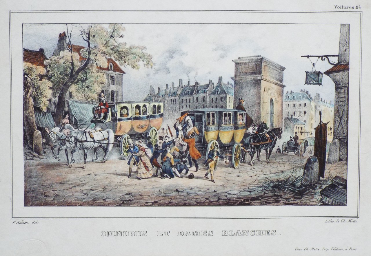 Lithograph - Omnibus et Dames Blanches. - Motte