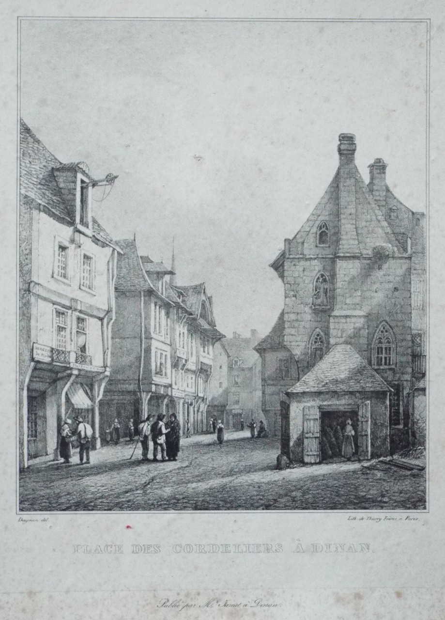 Lithograph - Place des Cordeliers a Dinan.
