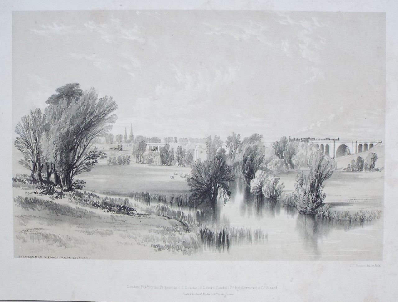 Lithograph - Sherbourne Viaduct, near Coventry - Bourne