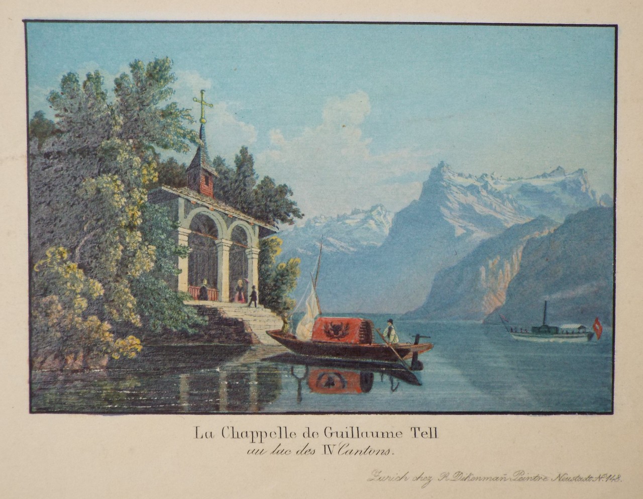 Aquatint - La Chappelle de Guillaume Tell au lac des IV Cantons.