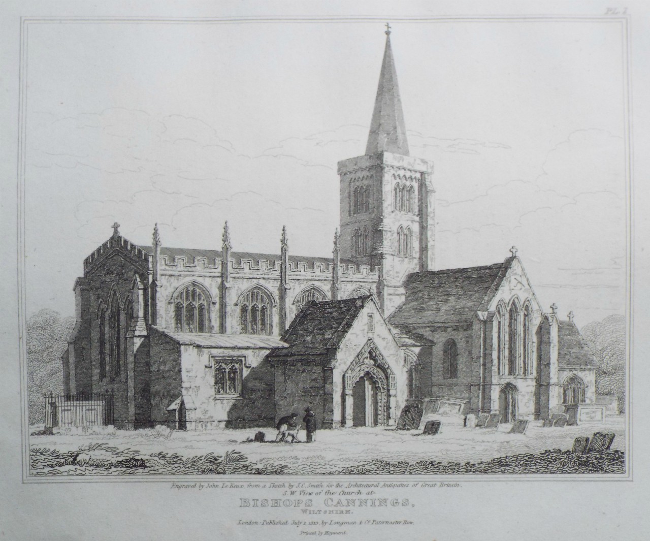 Print - S.W. View of the Church at Bishops Cannings, Wiltshire. - Le