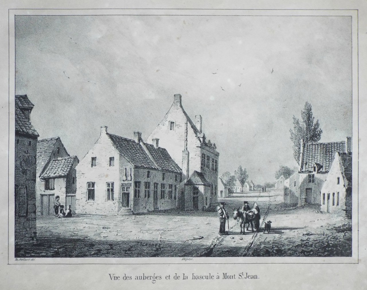 Lithograph - Vue des Auberges et de la Bascule a Mont St. Jean. - 