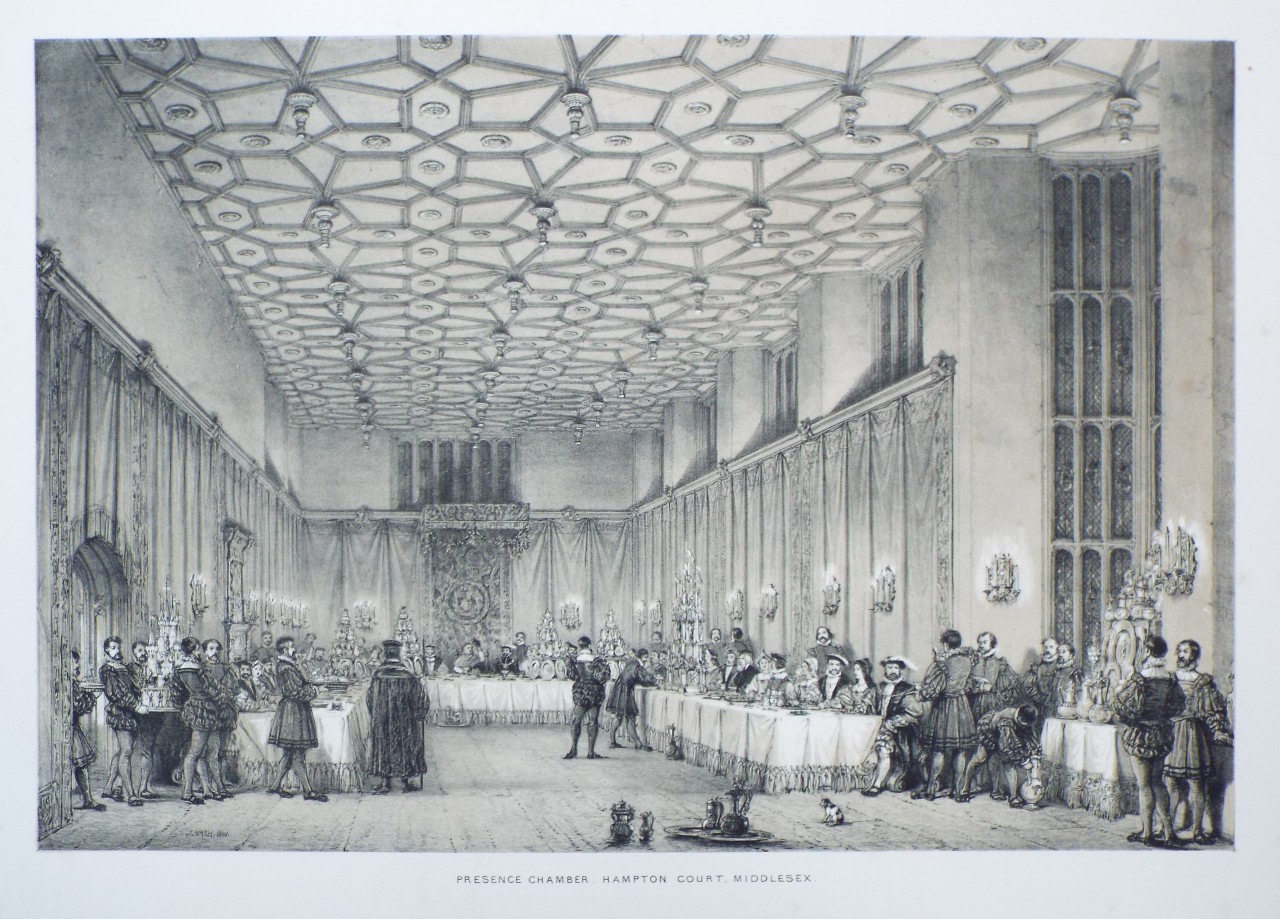 Lithograph - Presence Chamber, Hampton Court, Middlesex. - Nash