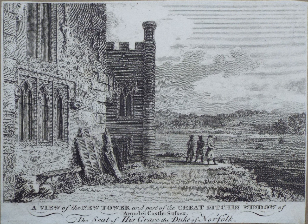 Print - A View of the New Tower and part of the Great Kitchin Window of Arundel Castle, Sussex.