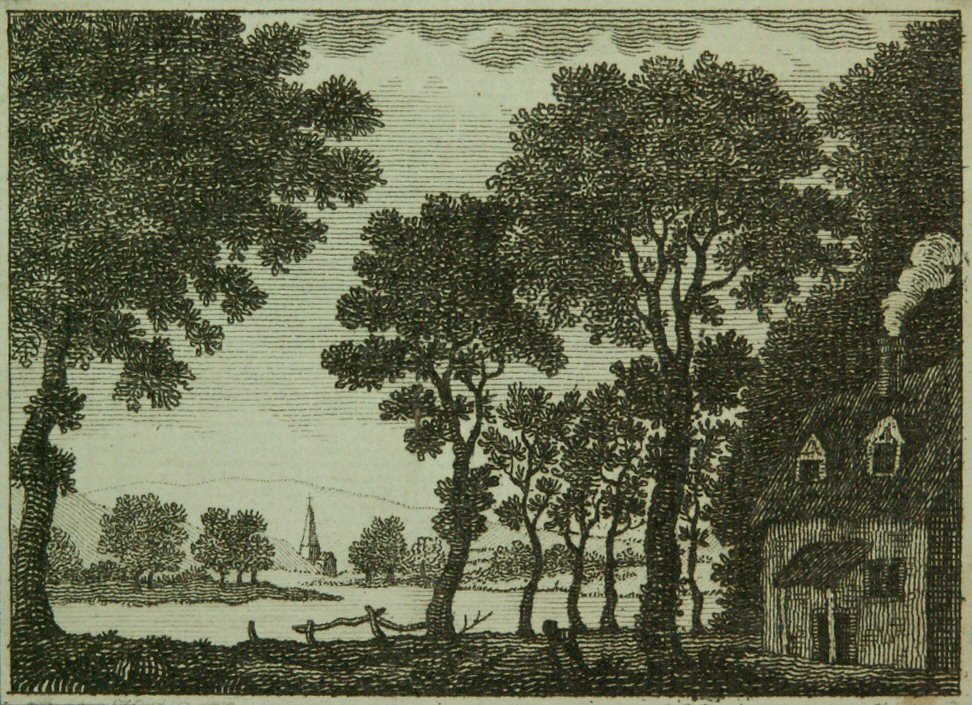 Etching - (Rural landscape with thatched cottage)