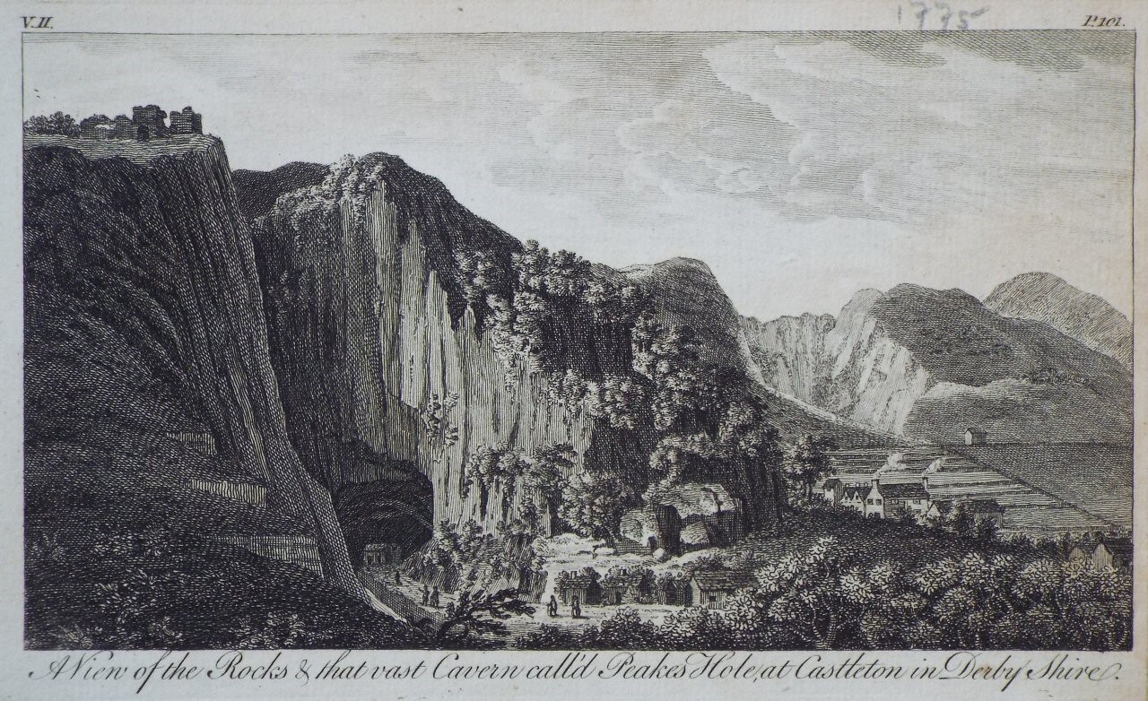 Print - A View of the Rocks & that vast Cavern call'd Peakes Hole, at Castleton in Derbyshire.