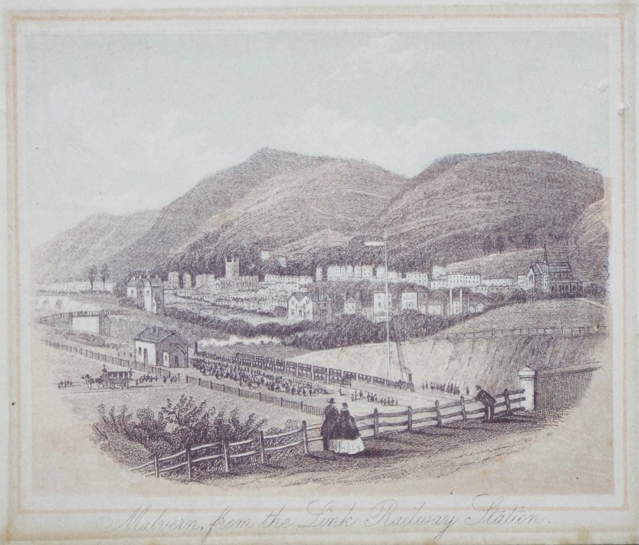 Lithograph - Malvern from the Link Railway Station.