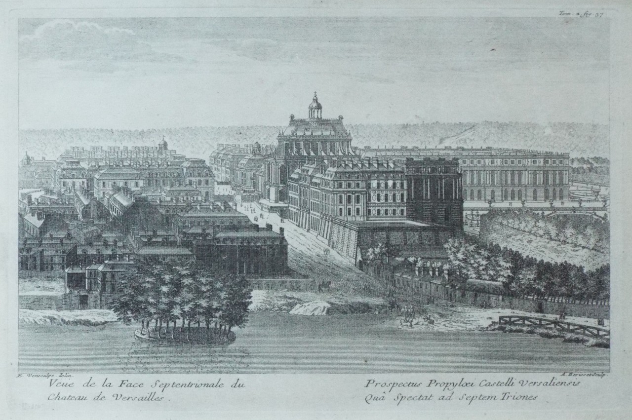 Print - Vue de la Face Septentrionale du Chateau de Versailles. - Herisset