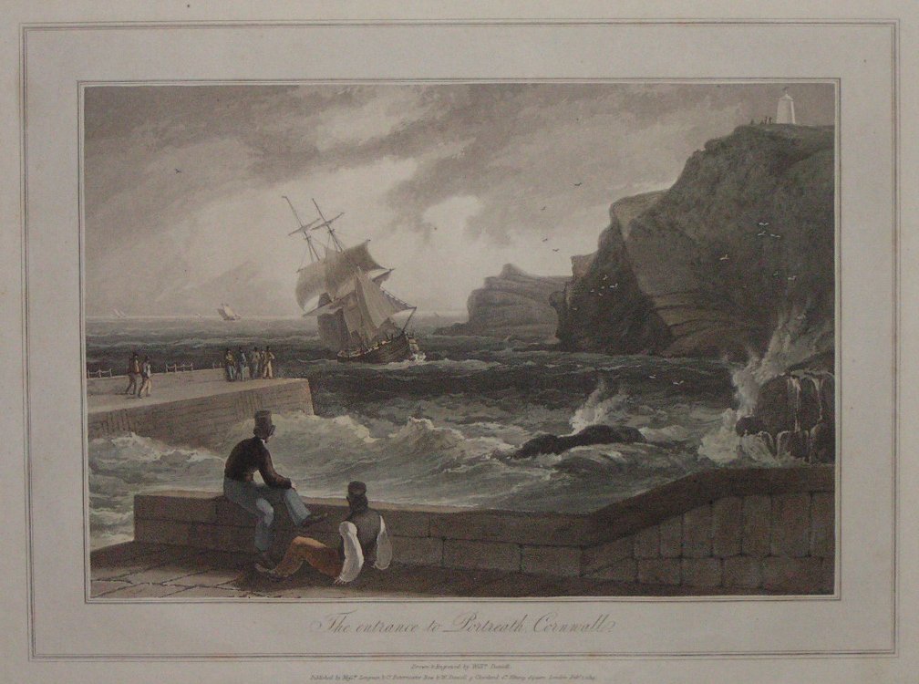 Aquatint - The Entrance to Portreath, Cornwall - Daniell