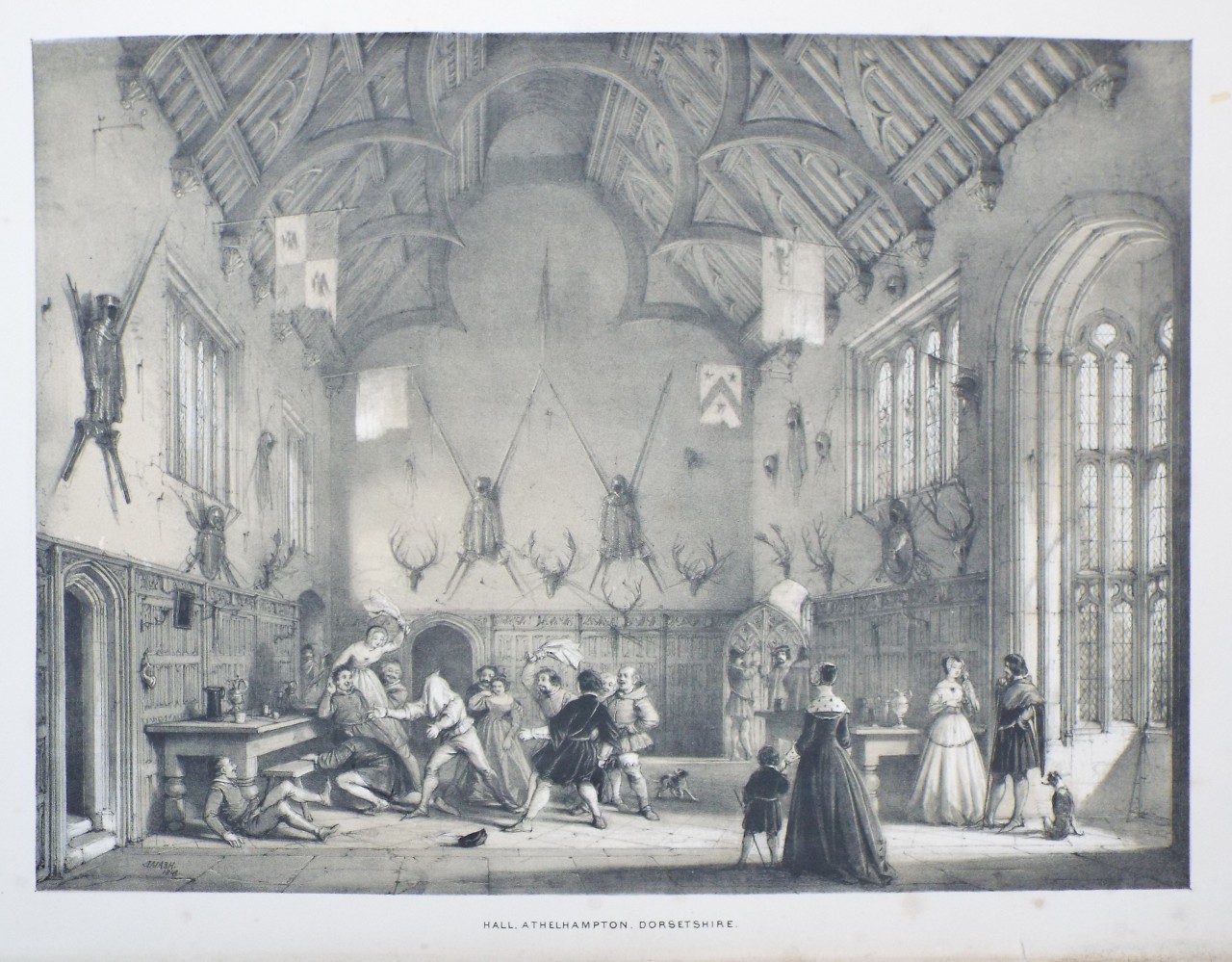 Lithograph - Hall, Athelhampton, Dorsetshire. - Nash