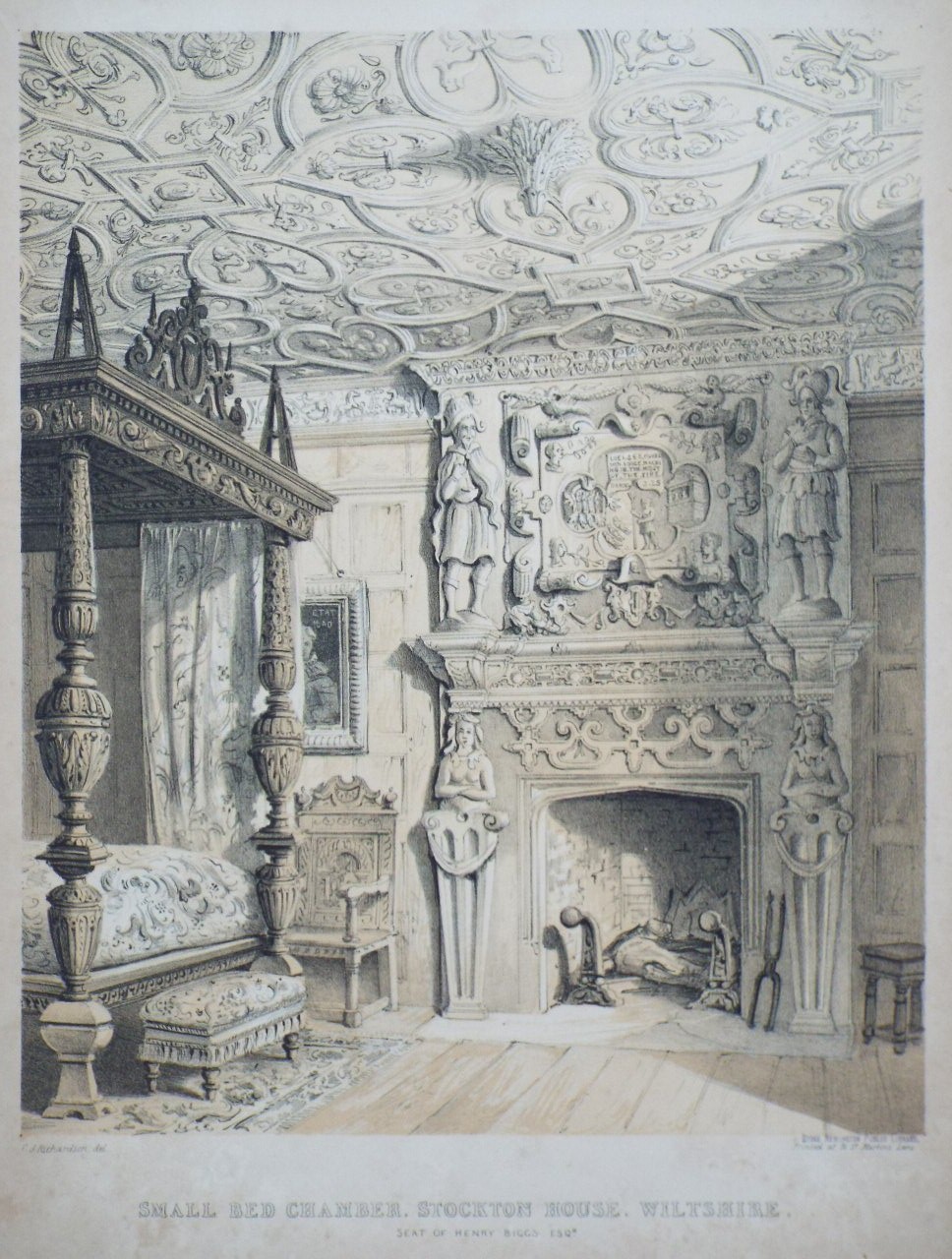 Lithograph - Small Bed Chamber, Stockton House, Wiltshire.