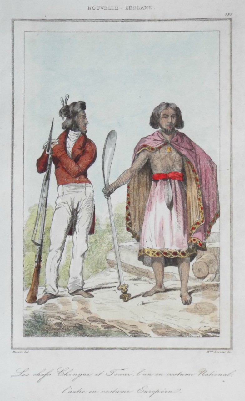 Print - Nouvelle - Zeeland. Les chefs Chongui et Touai, l'un en costume National, l'autre en costume Europeen. - 