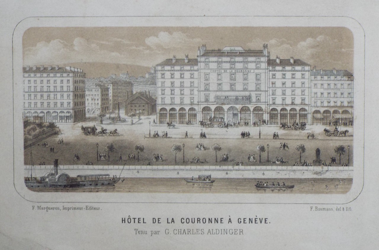 Lithograph - Hotel de la Couronne a Geneve. - Baumann