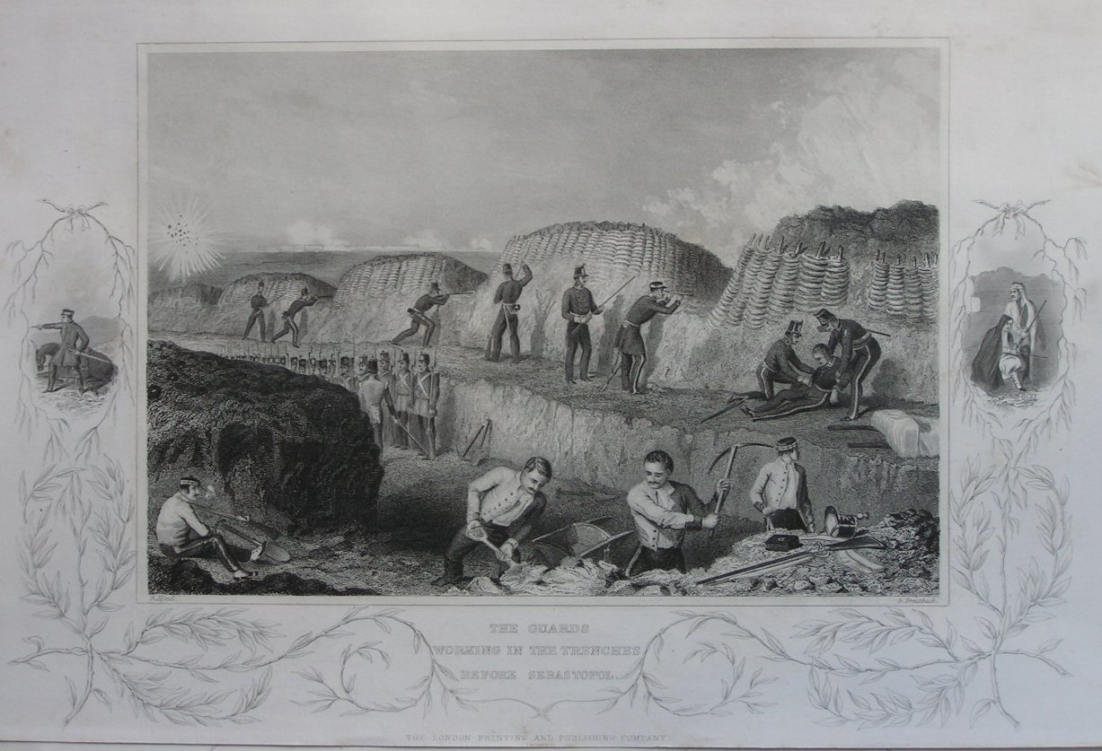 Print - The Guards working in the Trenches before Sebastopol. - Greatbach