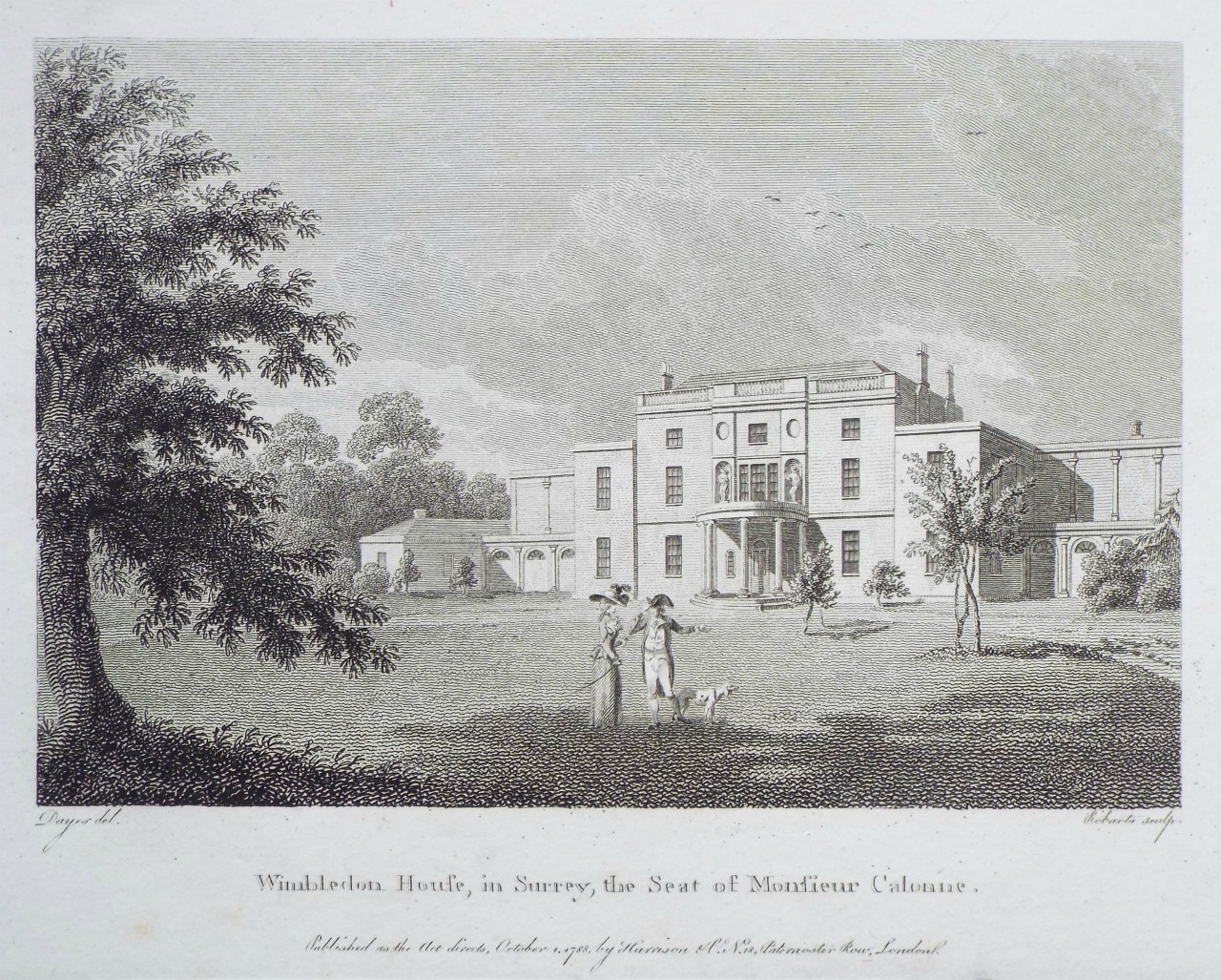 Print - Wimbledon House, in Surrey, the Seat of Monsieur Calonne. - 