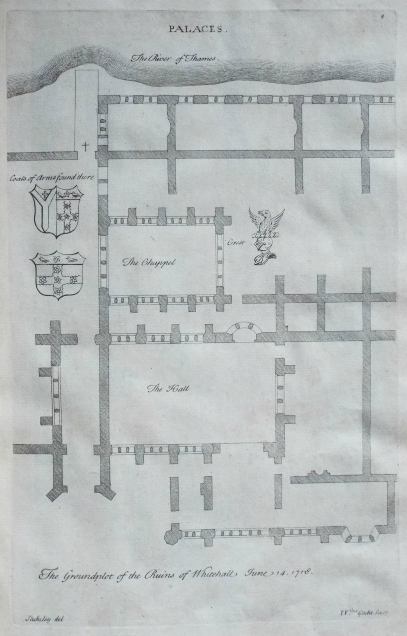 Print - Palaces. The Groundplot of the Ruins of Whitehall June 14. 1718.