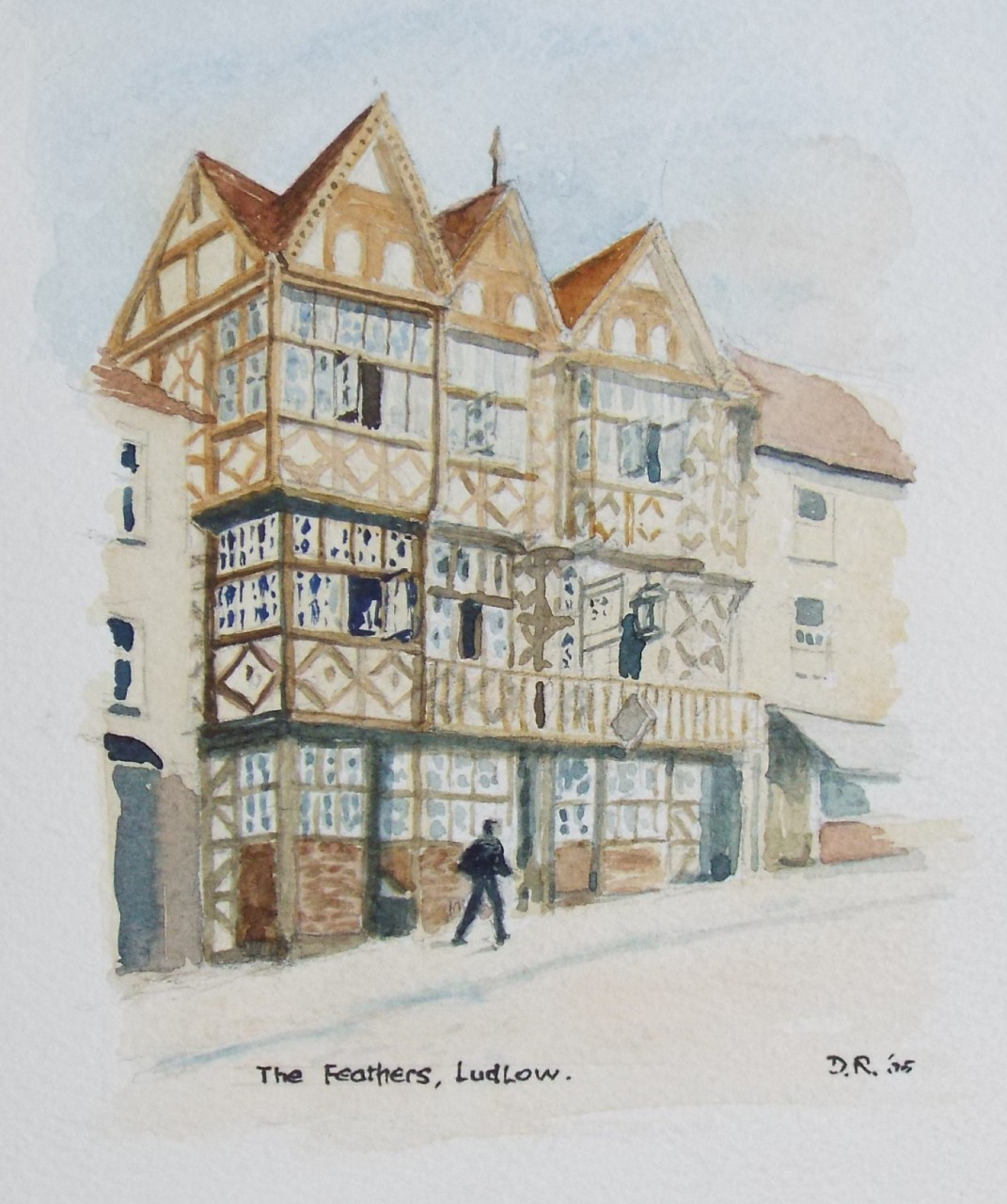 Watercolour - The Feathers, Ludlow.