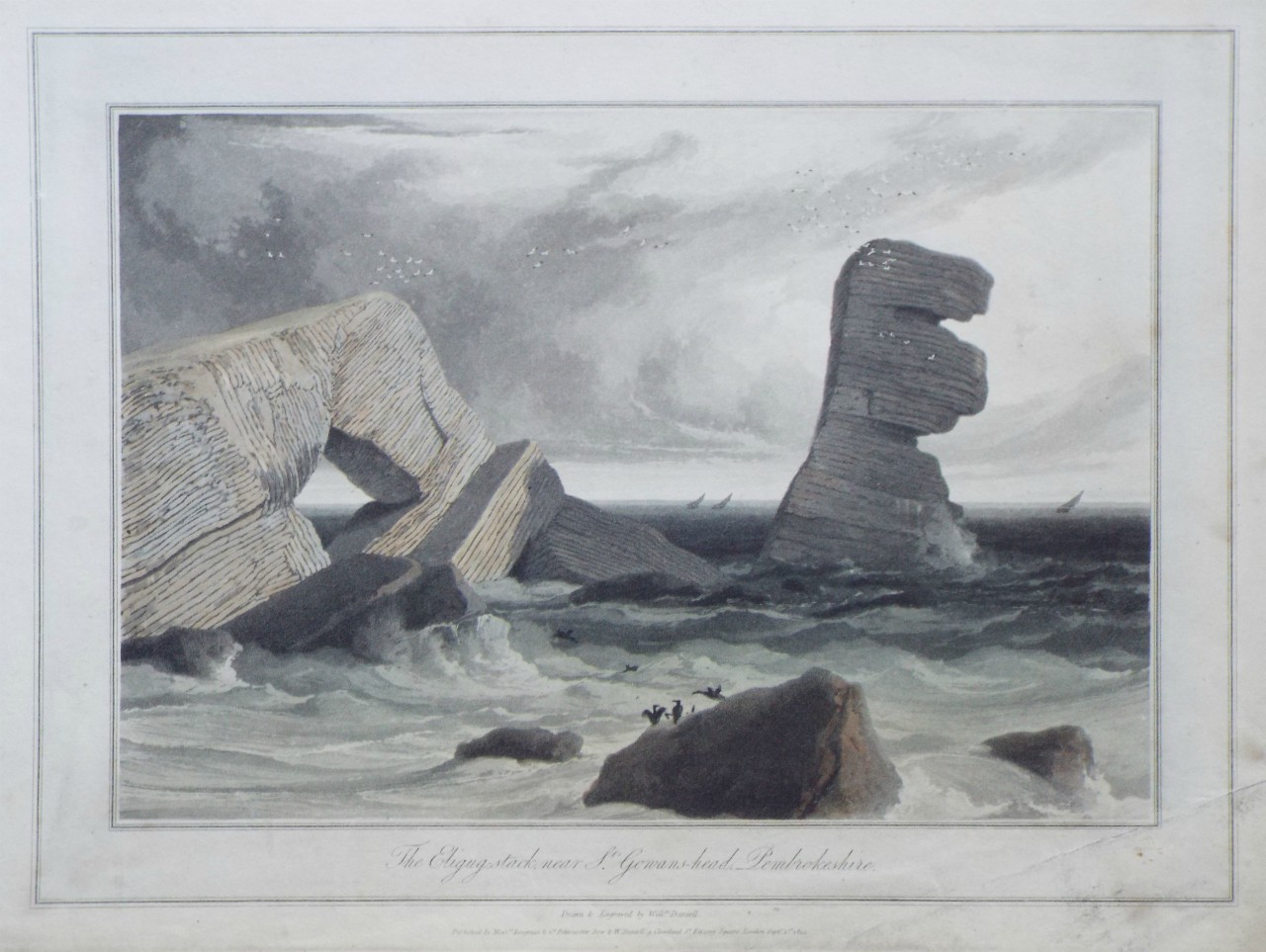 Aquatint - The Eligug-stack, near St. Gowans head, Pembrokeshire - Daniell