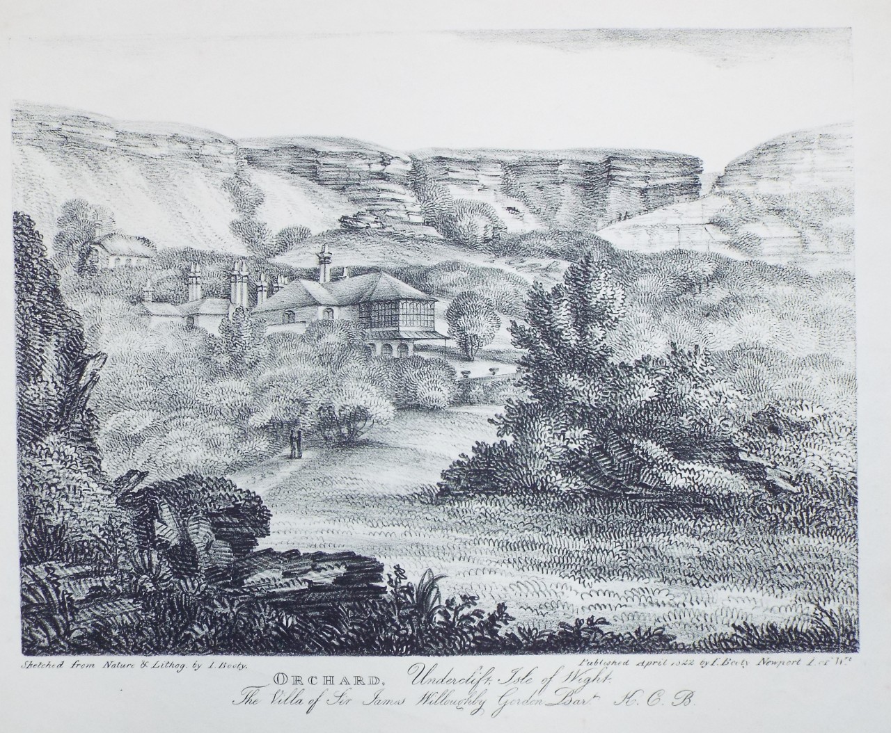 Lithograph - Orchard, Underclift, Steephill Cove. Isle of Wight. The Villa of Sir James Willoughby Bart. K. C. B. - Booty