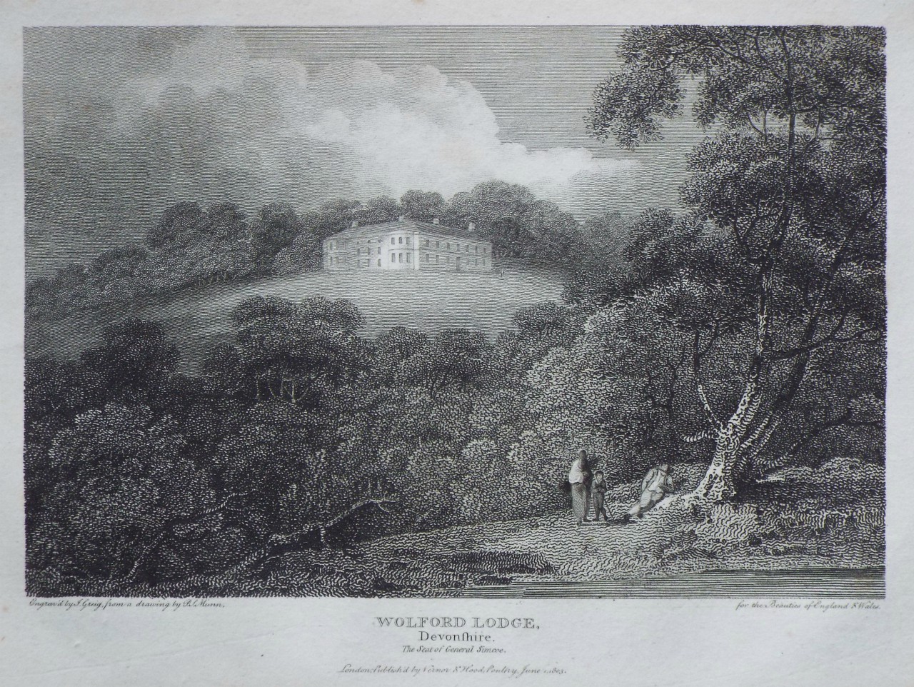 Print - Wolford Lodge, Devonshire. The Seat of General Simcoe. - Greig