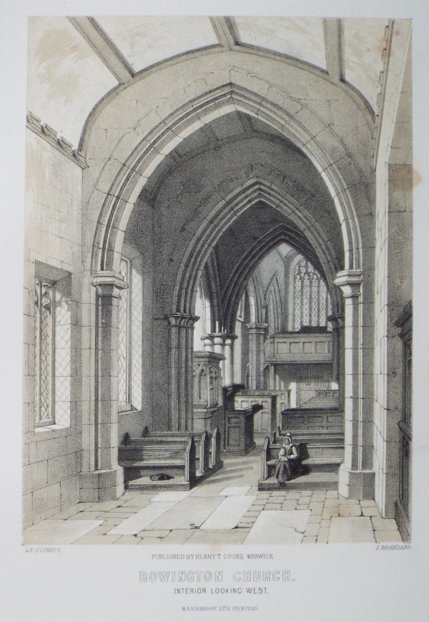 Lithograph - Rowington Church. Interior looking West. - Brandard