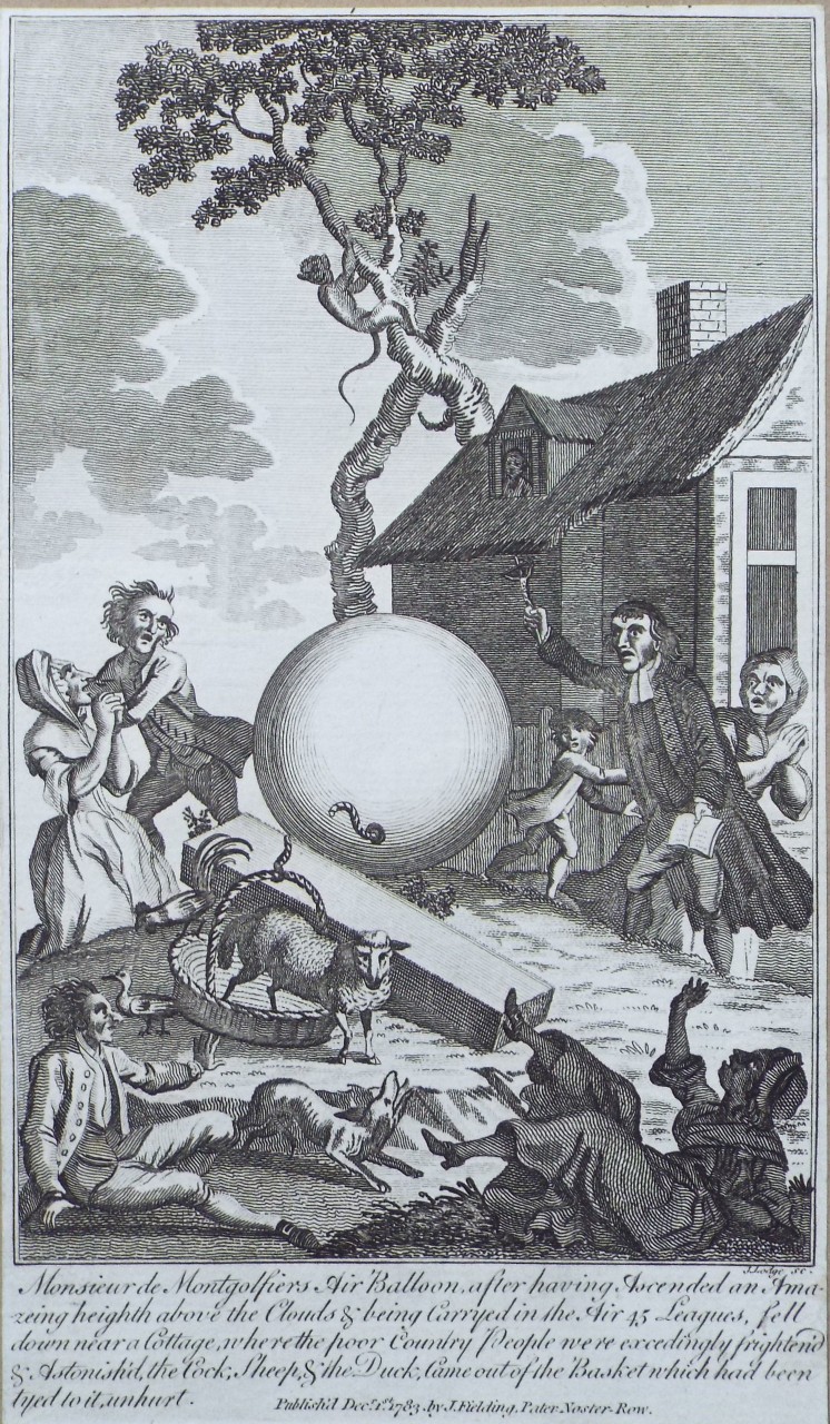 Print - The Descent of the Air Balloon. - Lodge