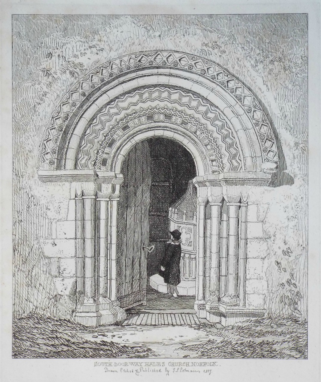 Etching - South Doorway Hales Church Norfolk. - Cotman