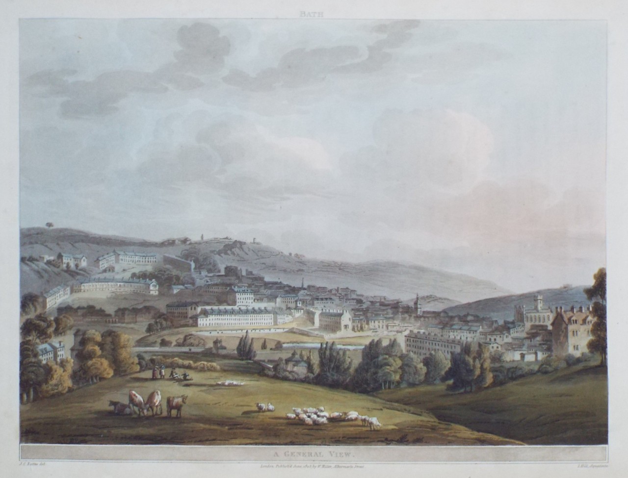 Aquatint - Bath. A General View. - Hill