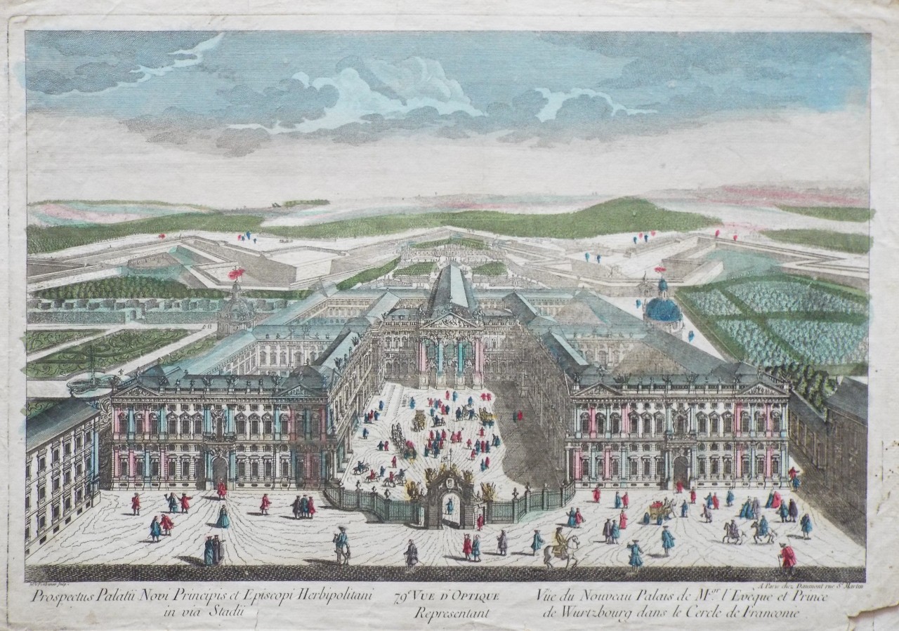 Print - Prospectus Palatii Novi Principis et Epicopi Herbipolitani in via Stadii. 79e Vue d'Optique Representant Vue du Nouveau Palais de Msr. l'Eveque et Prince de Wurtzbourg dans le Cercle de Franconie. - 