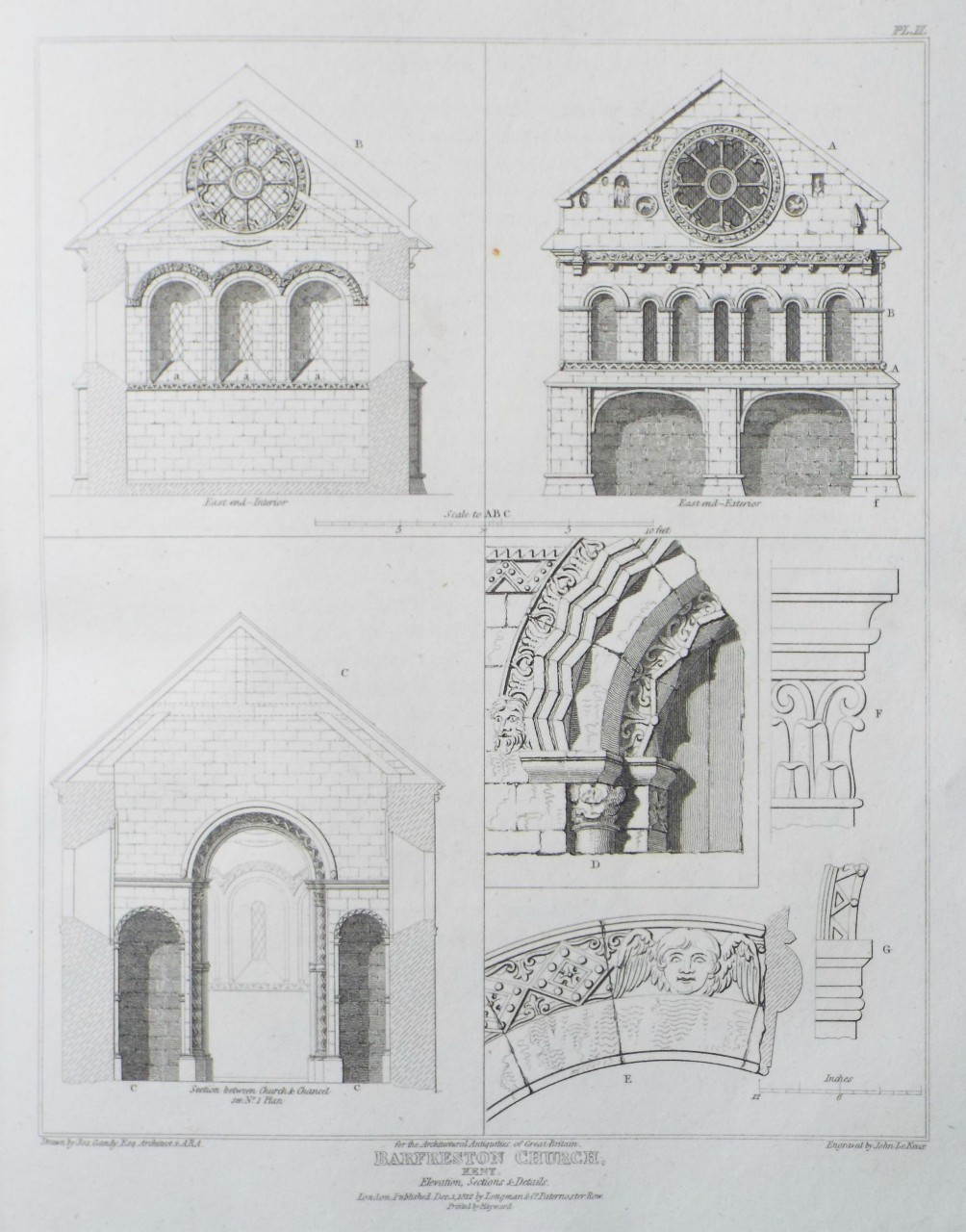 Print - Barfreston Church, Kent. Elevation, Sections & Details. - Le