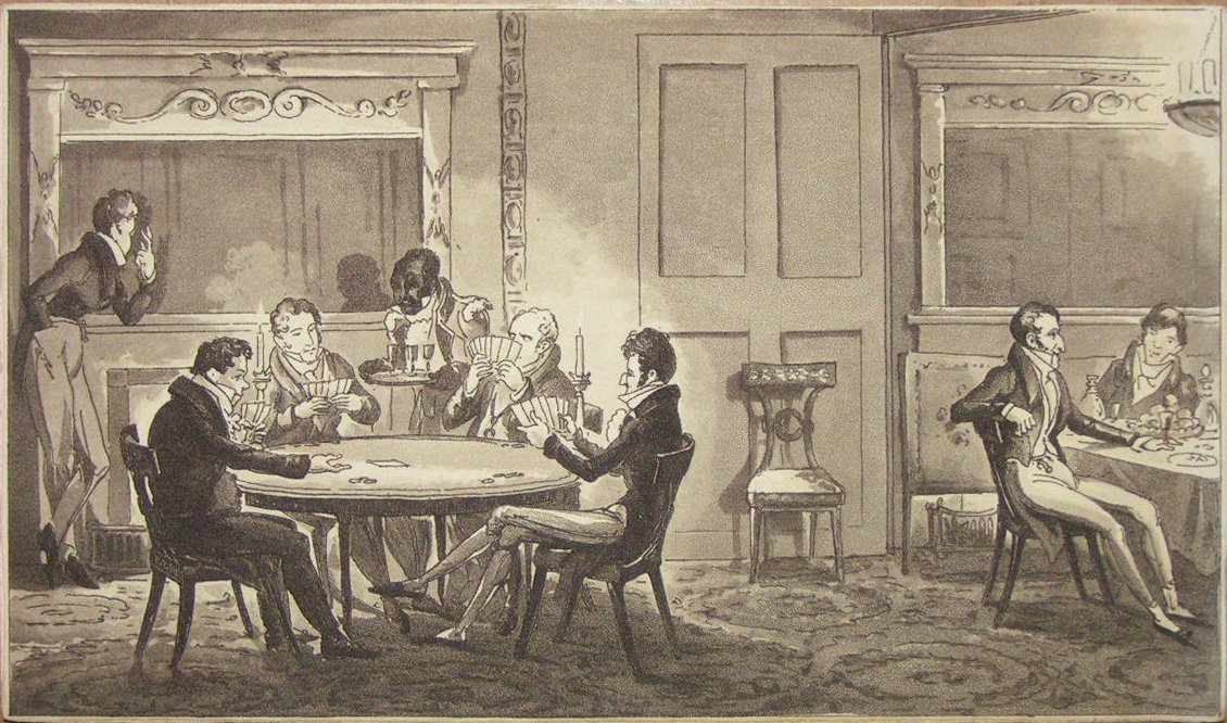 Aquatint - A Game of Whist. Tom and Jerry among the Swell 