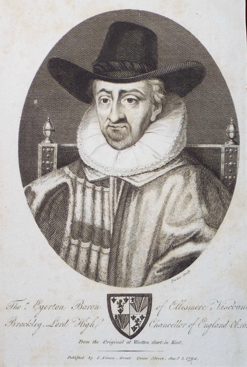 Print - Thos. Egerton Baron of Ellesmere, Viscount Brackley, Lord High Chancellor of England - Ob.1717. From the Original at Wootton Court, in Kent. - 