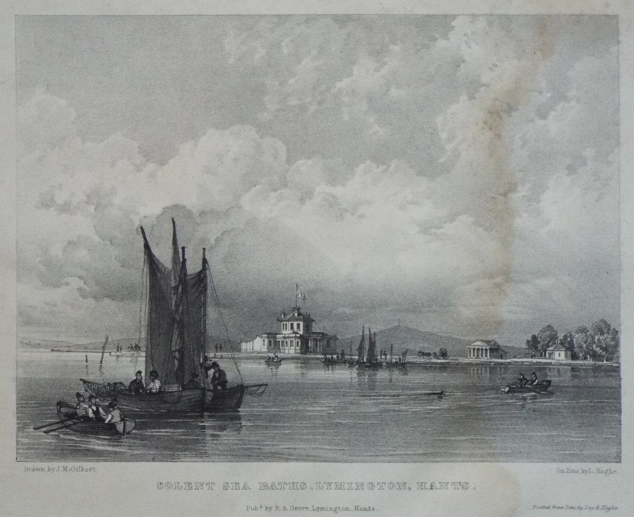 Lithograph - Solent Sea Baths, Lymington. - Haghe