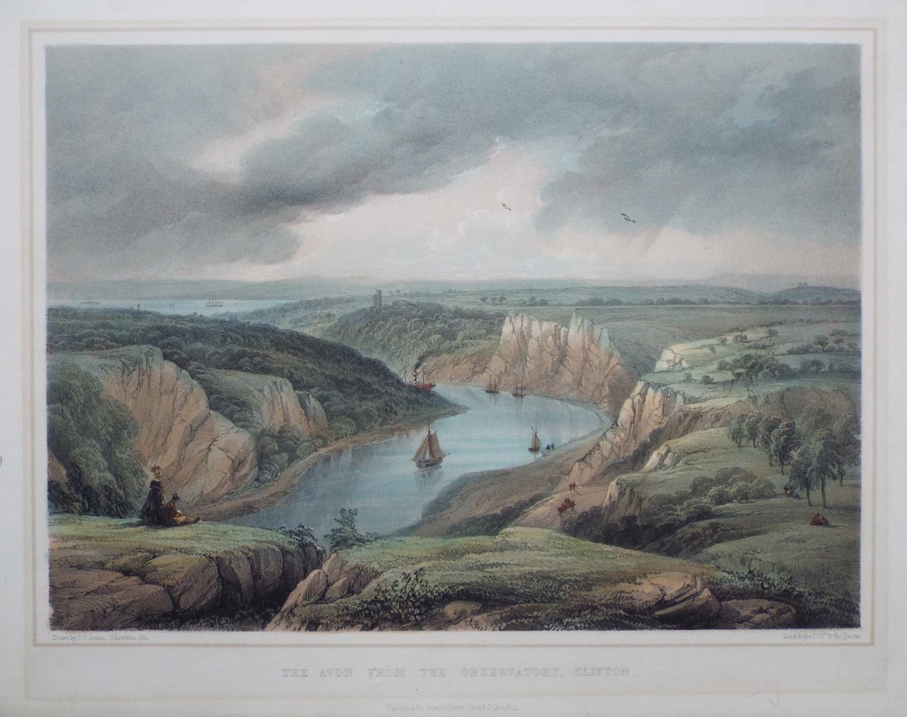 Lithograph - The Avon from the Observatory, Clifton. - Hawkins