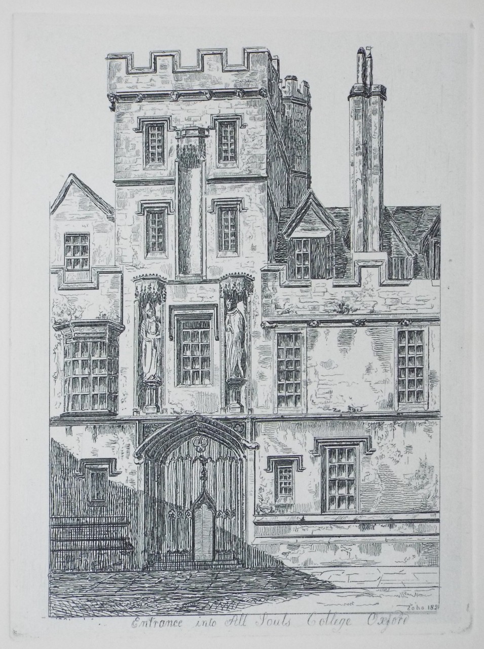 Etching - Entrance into All Souls College Oxford - Wilkinson
