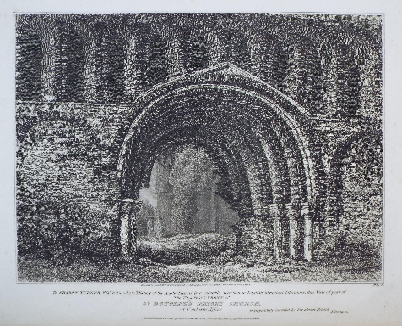 Print - The Western Front of St. Botolph's Priory Church, at Colchester, Essex. - Roffe