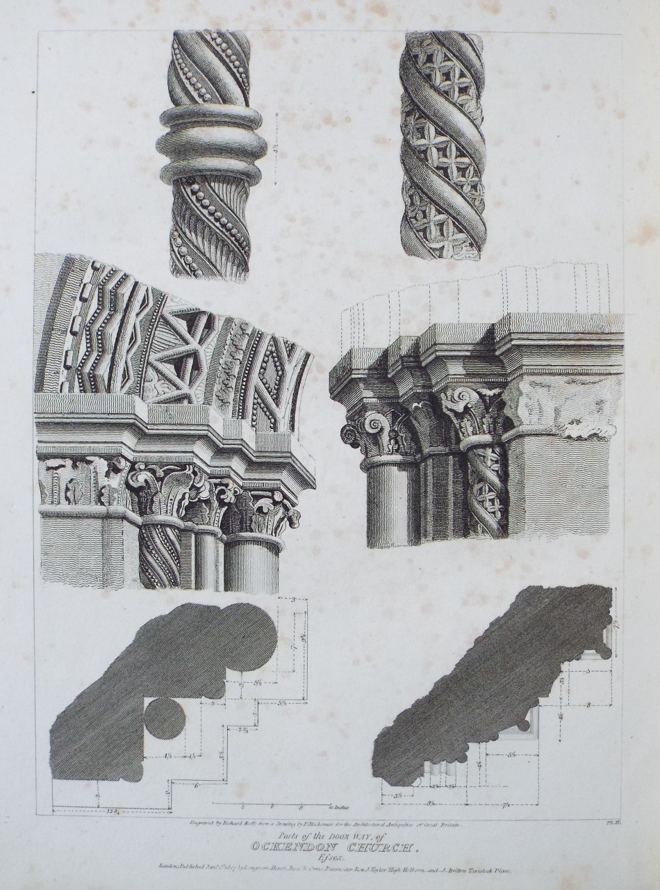 Print - Parts of the Door Way, of Ockendon Church, Essex. - Roffe