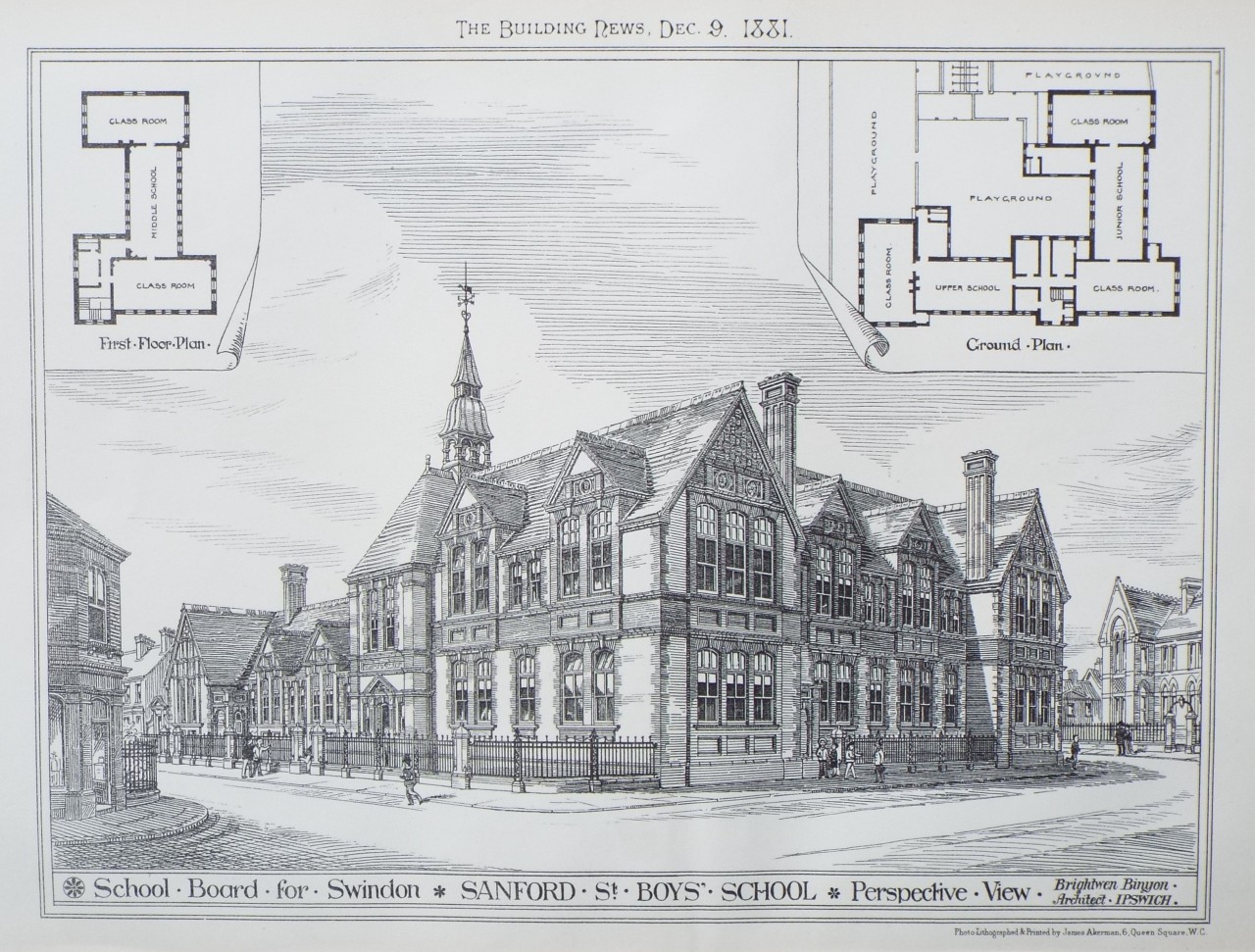 Photo-Lithograph - School Board for Swindon. Sanford St. Boys' School